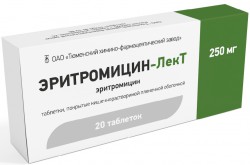 Эритромицин-ЛекТ, таблетки покрытые кишечнорастворимой оболочкой 250 мг 20 шт